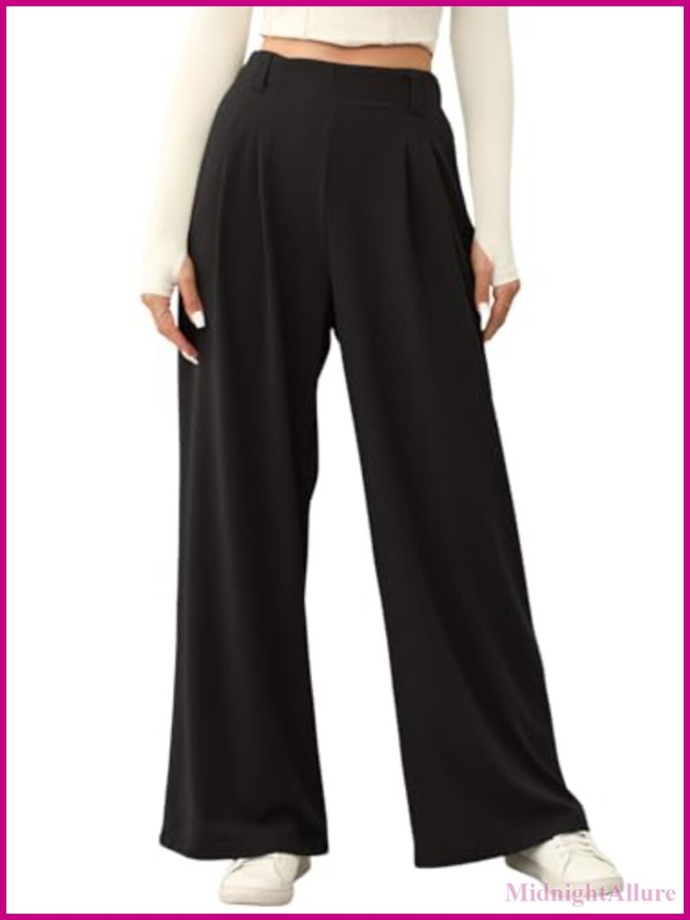EVALESS Women's Wide Leg Waffle Knit Work Trousers with Pockets